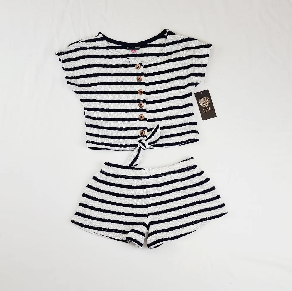 Vince Camuto Navy and White Striped Knit Set